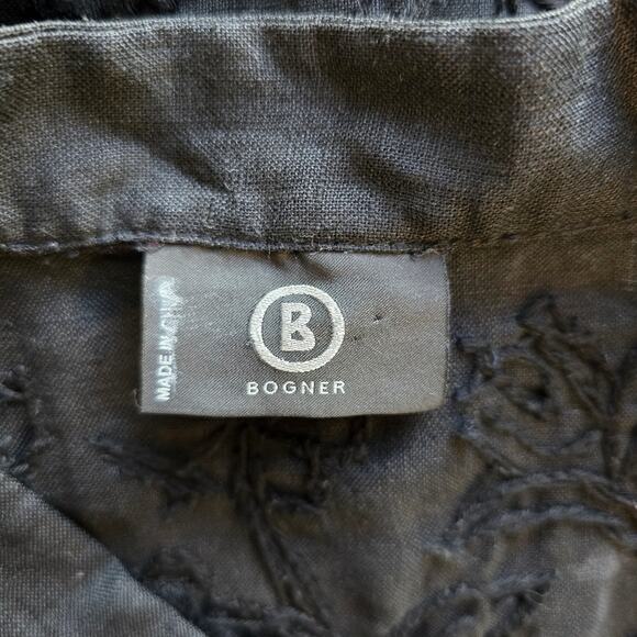 W Bogner Black Floral Embroidered Linen Button Down Top Women's Size 10 Artsy - Picture 9 of 10